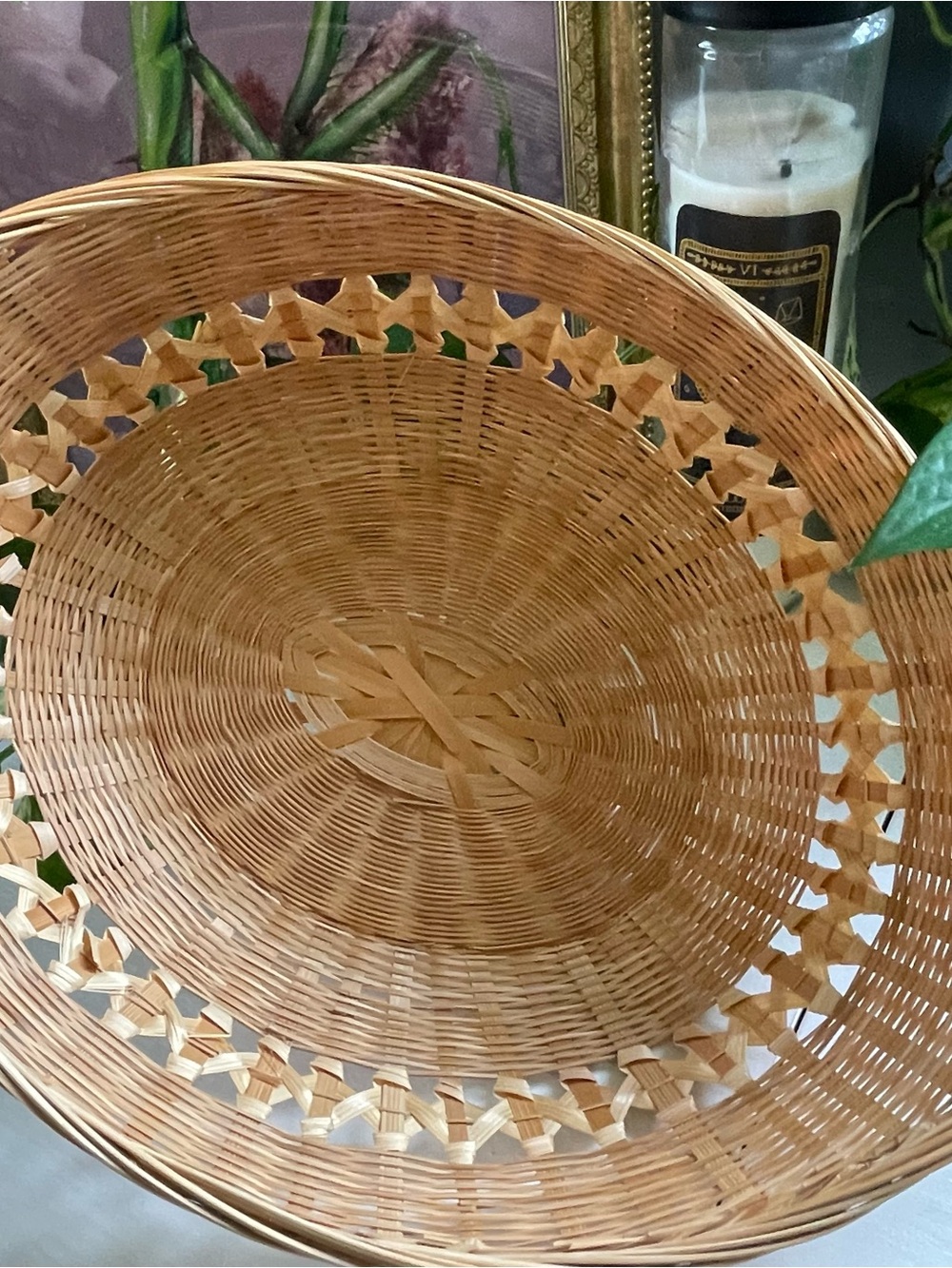 Vintage Boho Wicker Bread Basket | 12x7 Rattan Fruit Bowl Cottagecore Accent - Picture 2 of 4